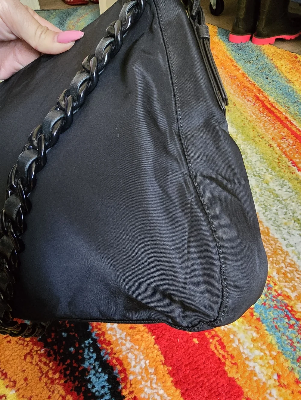 Authentic Prada Nylon Black Shoulder Bag with Braided Leather Chain Strap - Picture 11 of 16